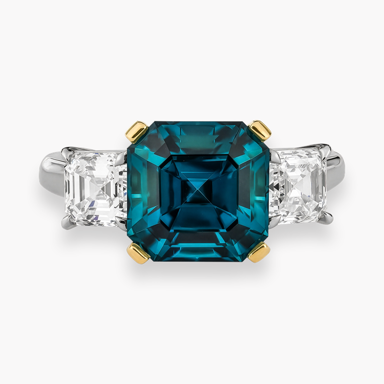 Asscher Cut 3.71ct Namibian Lagoon Tourmaline and Diamond Ring Asscher Cut, Claw Set_2