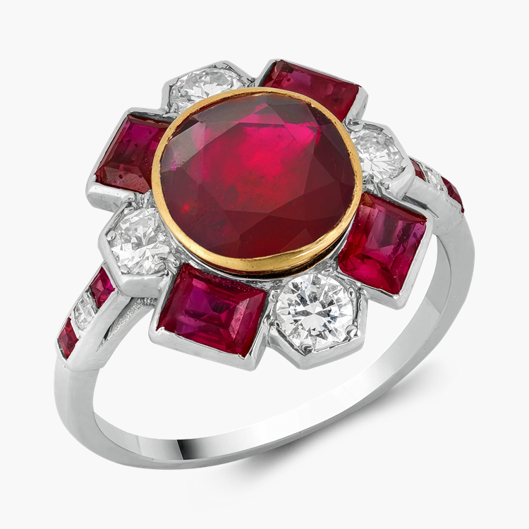 Cartier Art Deco 2.05ct Burma Ruby and Diamond Ring Antique Cushion Cut, Rubover set_1