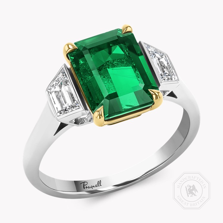 2.90ct Emerald and Diamond Three Stone Ring Emerald Cut, Claw Set_1