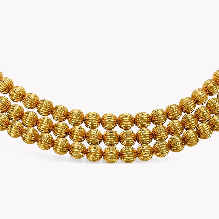 1970s Lalaounis Gold Bead Necklace in Yellow Gold Three Strand Textured Bead Necklace_1