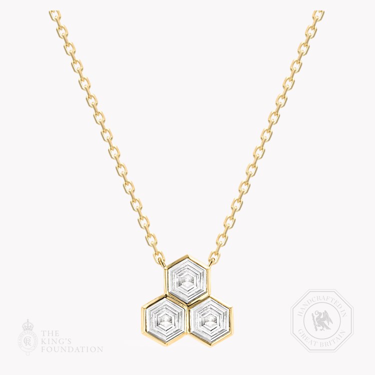 Honeycomb 0.54ct Diamond Trilogy Pendant Hexagonal Cut, Rubover Set_1