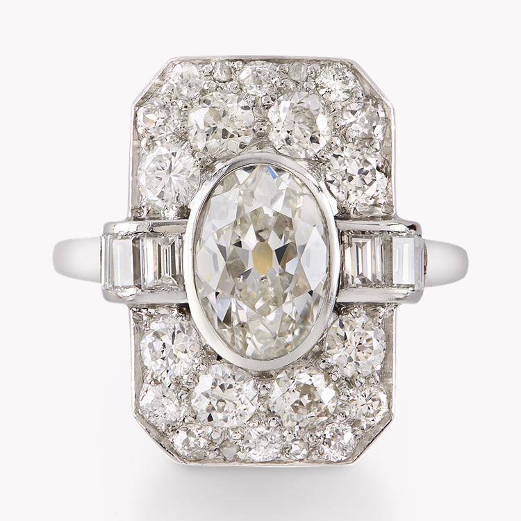 Art Deco Diamond Plaque Ring 1.70CT in Platinum Oval Cut Diamond Ring, with Diamond Surround_2
