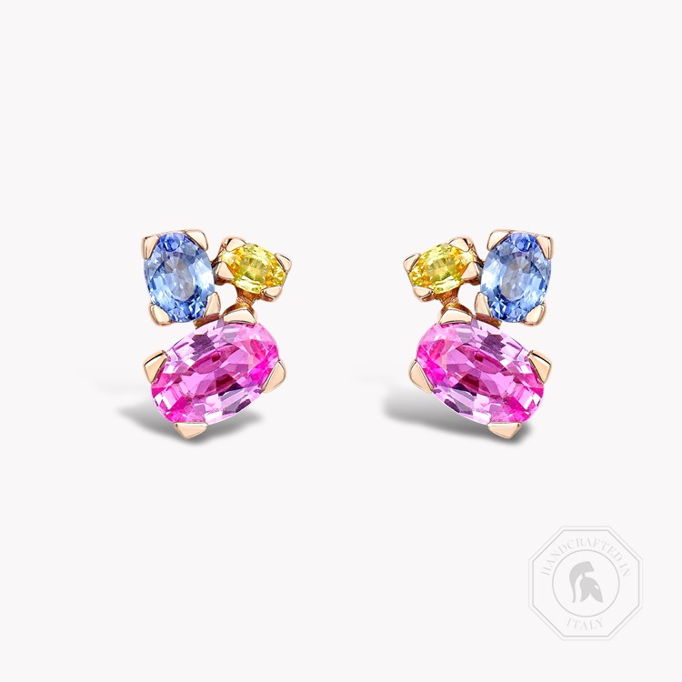 Rainbow Rose Gold Multi Sapphire Stud Earrings Oval Cut, Claw Set_1