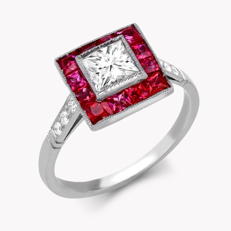 Princess Cut 0.48ct Ruby and Diamond Cluster Ring Princess Cut, Millegrain Set_1