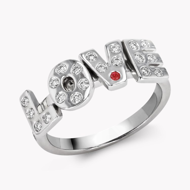 Contemporary Diamond & Ruby LOVE Ring Brilliant Cut, Rubover Set_1