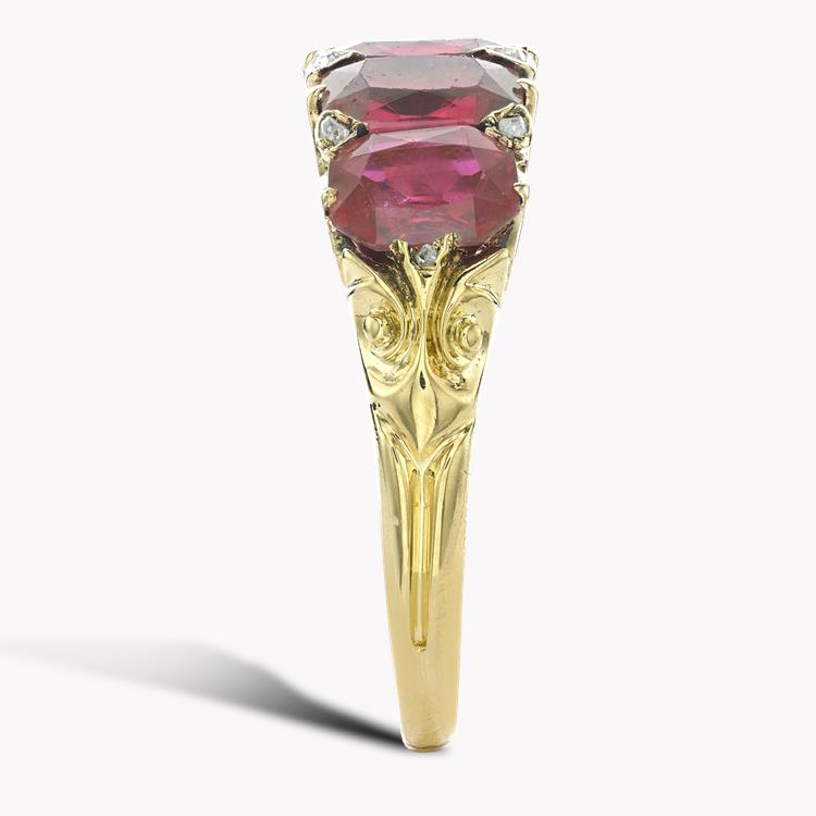 Victorian Five Stone Burmese Ruby Ring Cushion Cut, Claw Set_4