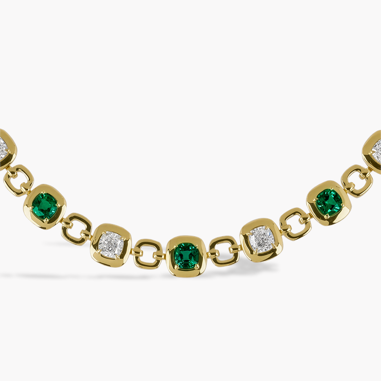 Masterpiece Skimming Stone 7.79ct Emerald and Diamond Necklace Modern Cushion Cut, Claw Set_2