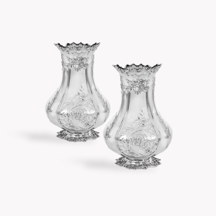 Silver Pair of Rococo Style Vases _1