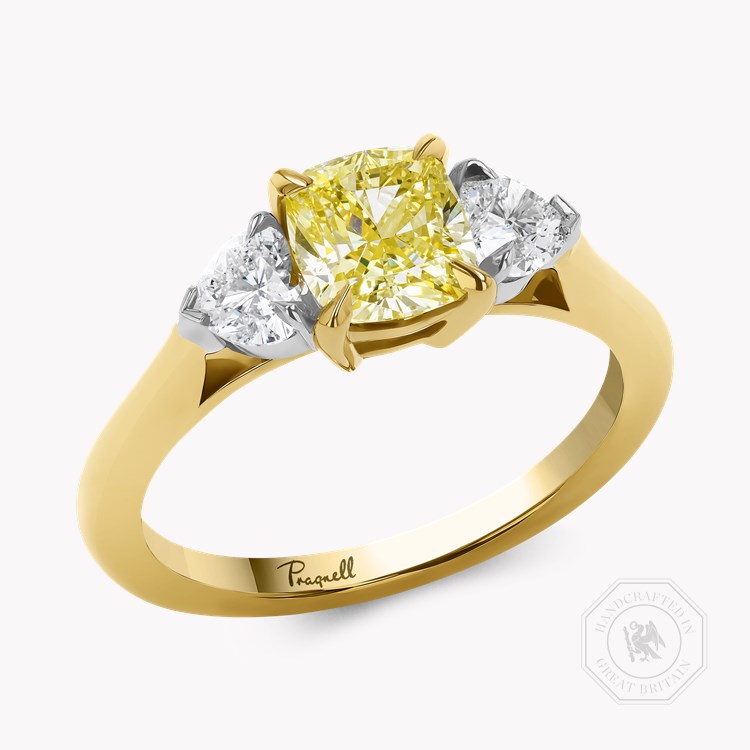 Venus Setting 1.21ct Fancy Yellow Diamond Three Stone Ring Cushion & Heart Cut, Claw Set_1
