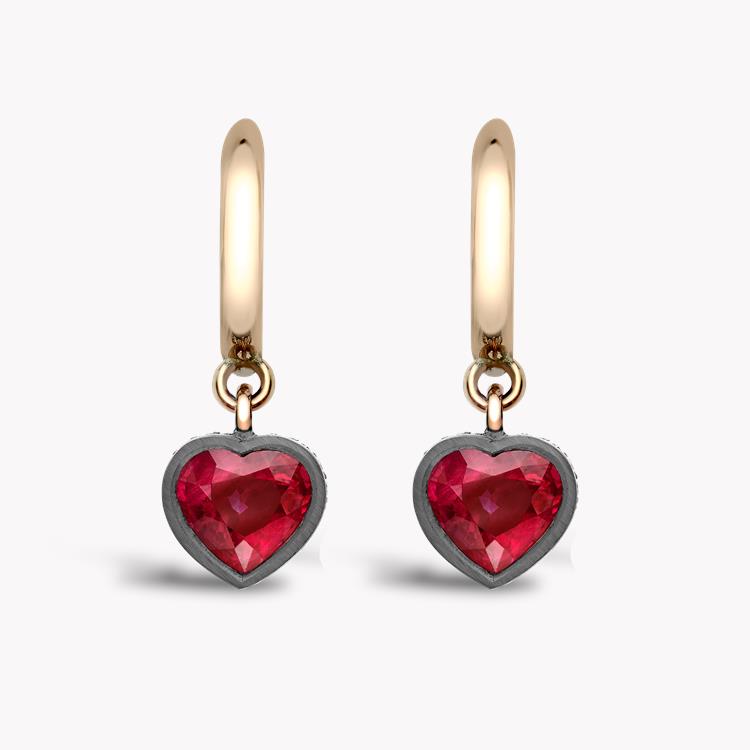 Ruby Heart Shaped Earrings 2.19CT in Rose & White Gold Heartshape, Rubover Set_2