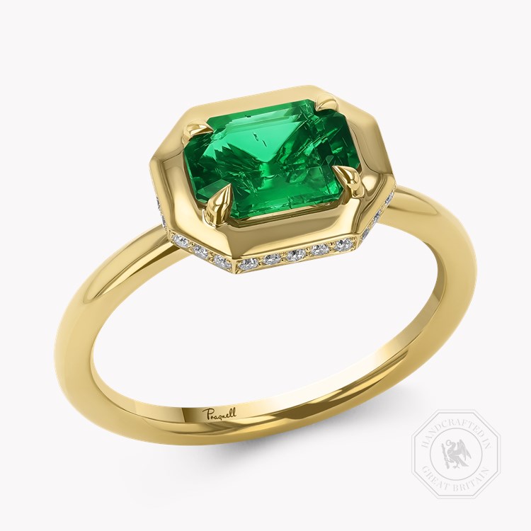 Skimming Stone 1.01ct Emerald and Diamond Ring   in 18ct Yellow Gold