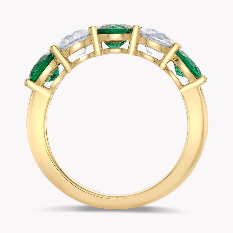 Five Stone Emerald and Diamond Ring  1.50ct in Yellow Gold Round & Brilliant Cut, Claw Set_3