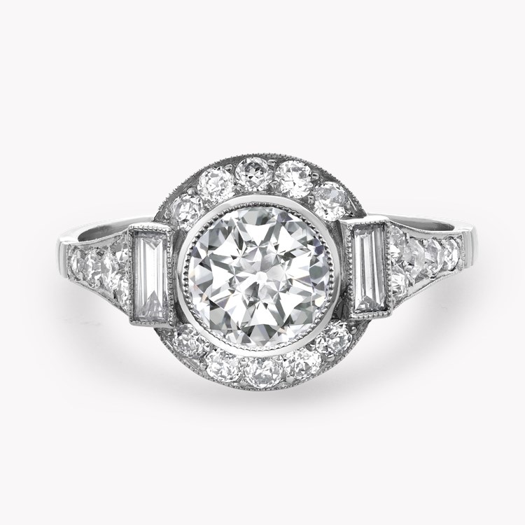 Old Cut 1.05ct Diamond Cluster Ring Old European Cut, Millegrain Set_2