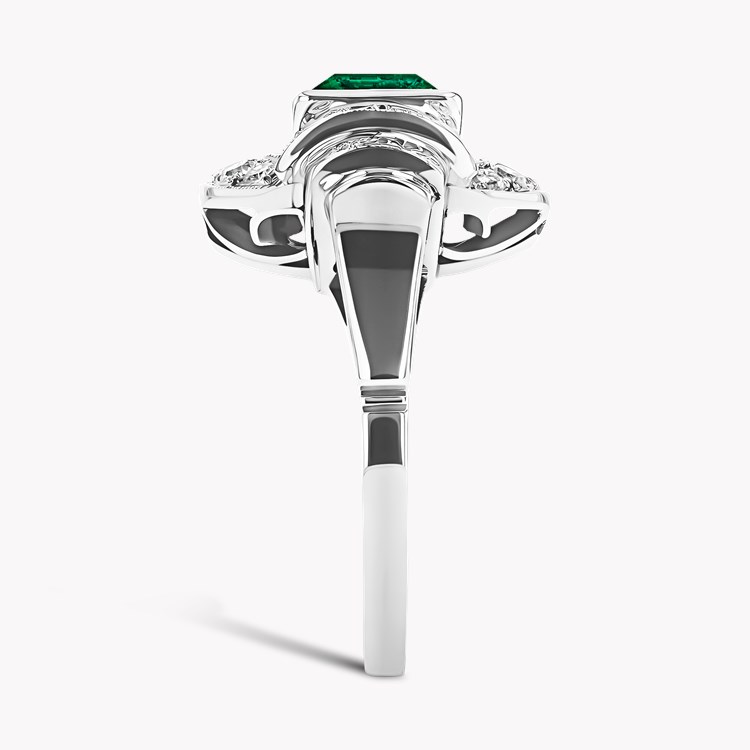 Art Deco Square Step cut Emerald and Diamond Cocktail Ring Square Step Cut, Rubover Set_4