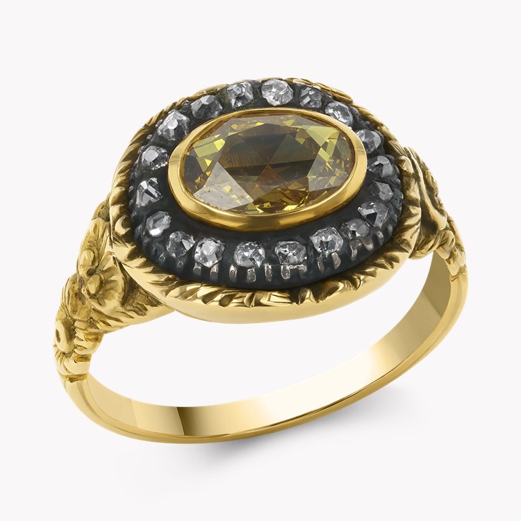 Georgian Oval Cut Yellow Diamond Cluster Ring Oval & Rose Cut, Rubover & Claw Set_1