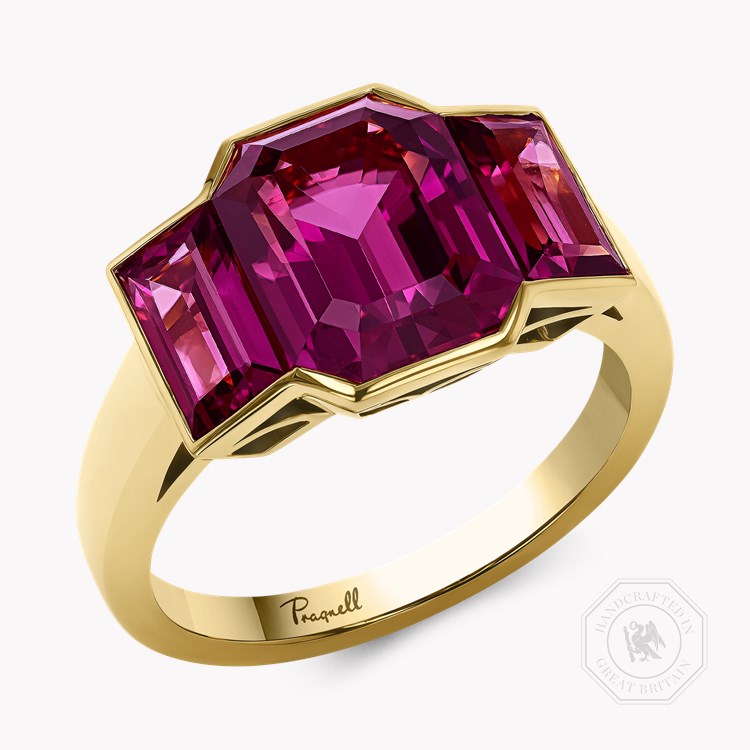 Kingdom 6.22ct Rhodolite Garnet Three Stone Ring    in 18ct Yellow Gold