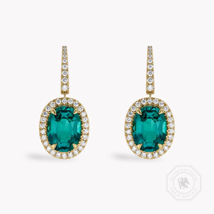 Oval Cut 4.01ct Lagoon Tourmaline and Diamond Earrings   in 18ct Yellow Gold