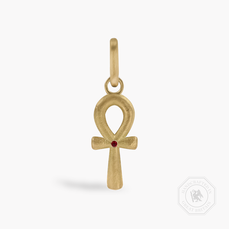 Ankh Cross Ruby Pendant Charm Cabochon Cut, Rubover Set_1