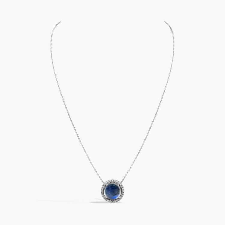 Round Cabochon Cut 6.11ct Moonstone and Diamond Pendant Round Cabochon Cut, Claw Set_2