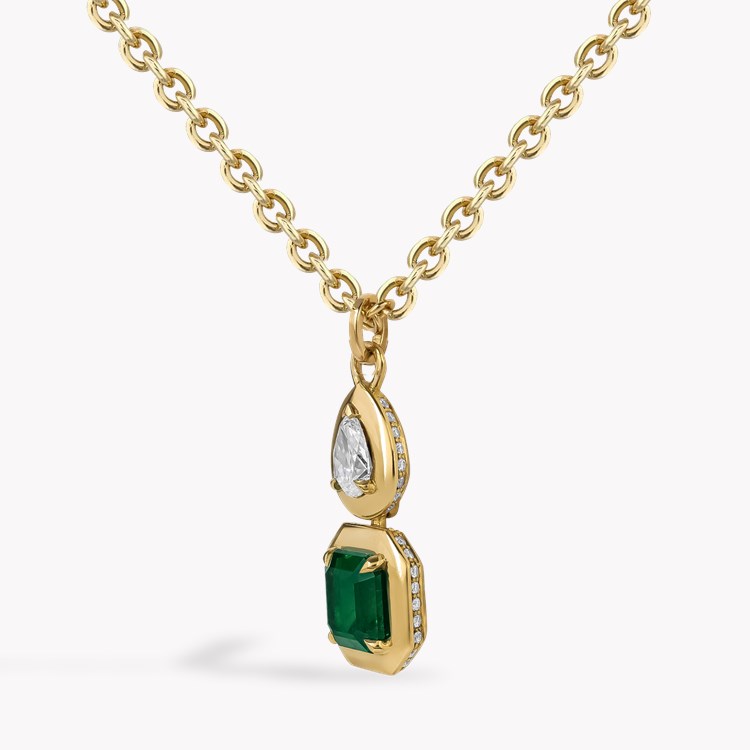 Skimming Stone 1.61ct Zambian Emerald and Diamond Pendant Octagonal Step Cut & Pear Shaped, Claw Set_2