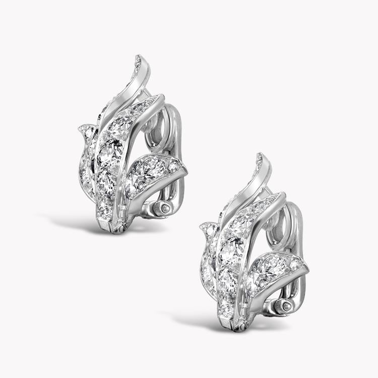 Retro Van Cleef & Arpels Diamond Ear Studs 6.20CT in Platinum Brilliant Cut Diamond Flame Motif Earrings_2