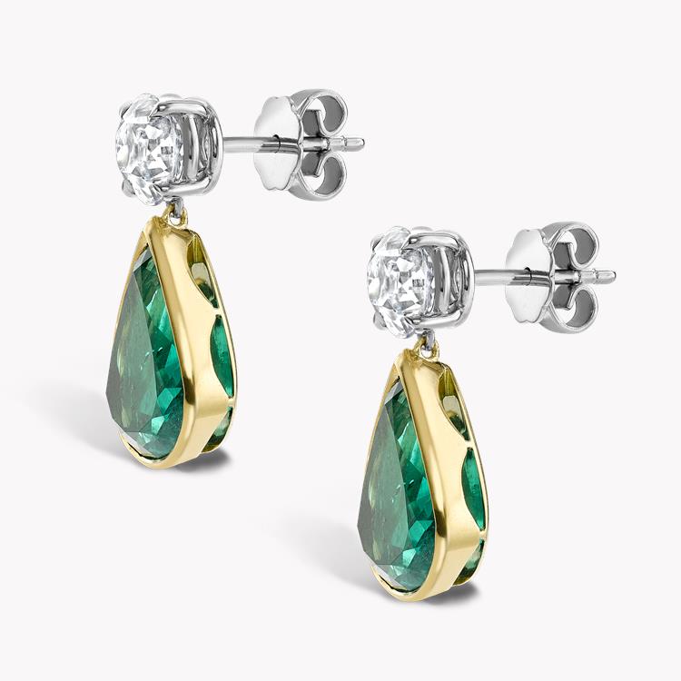 Emerald and Diamond Earrings  8.29CT in Yellow Gold and Platinum Pear Shape & Old Cut Drop Earrings_2
