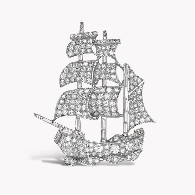 Retro Diamond Ship Brooch