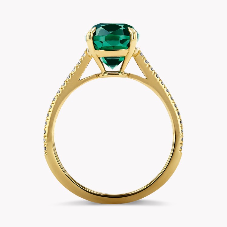 Vivid Green Tourmaline & Diamond Ring Cushion & Brilliant Cut, Claw Set_3