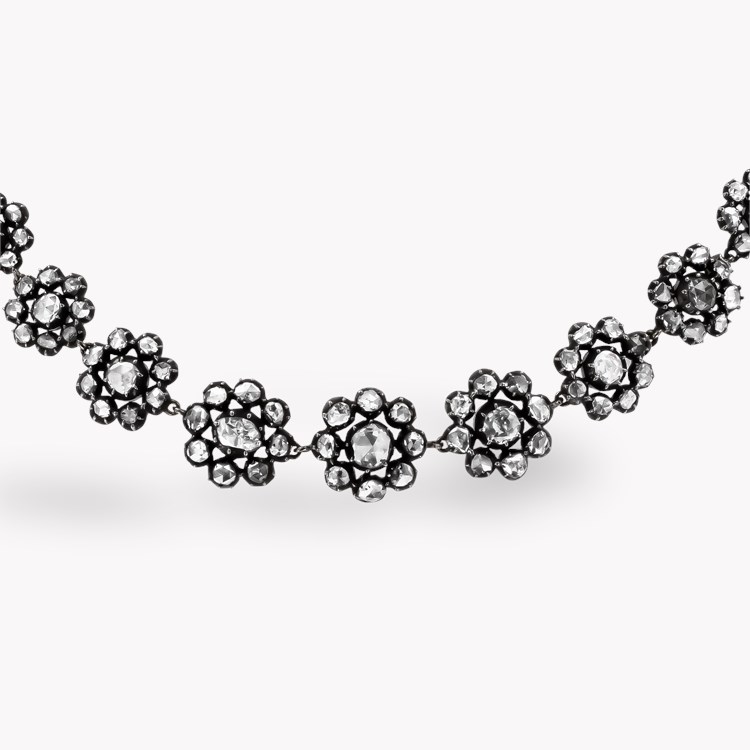 Victorian 6.62ct Native Cut Diamond Floral Cluster Necklace Native Cut, Claw Set_2