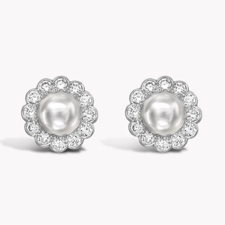 Contemporary Natural Pearl Ear Studs Natural Pearl Studs, with Diamond Surrounds_1