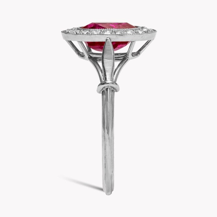 Edwardian Cushion Cut 1.68ct Burma Ruby and Diamond Ring Modern Cushion Cut, Millegrain Set_4