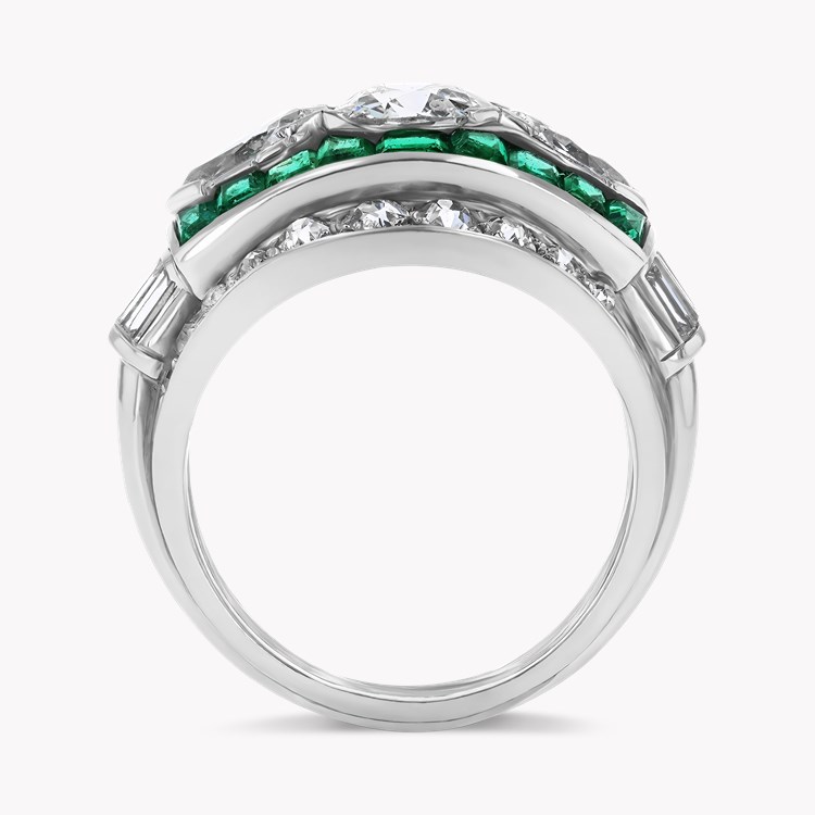 Art Deco Marcus & Co. Old Cut Diamond and Emerald Ring Old Cut, Half Bezel set_3