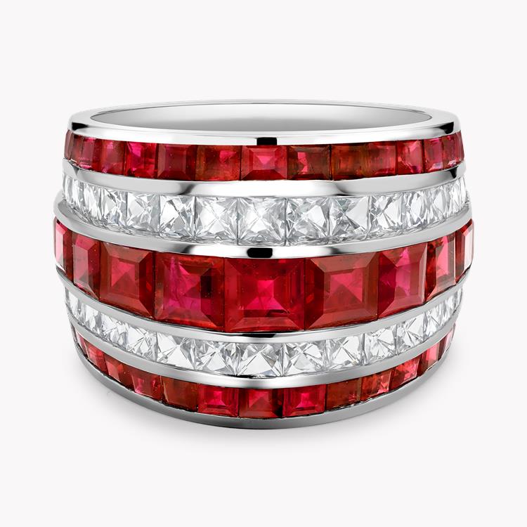 Manhattan Ruby and Diamond Five Row Classic Ring Carré & French Cut, Channel Set_2