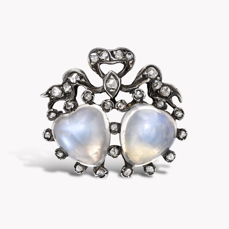 Belle Epoque Moonstone Brooch 2.70CT in White Gold & Platinum Heart Shape Moonstone Brooch, with Diamond Surround_1