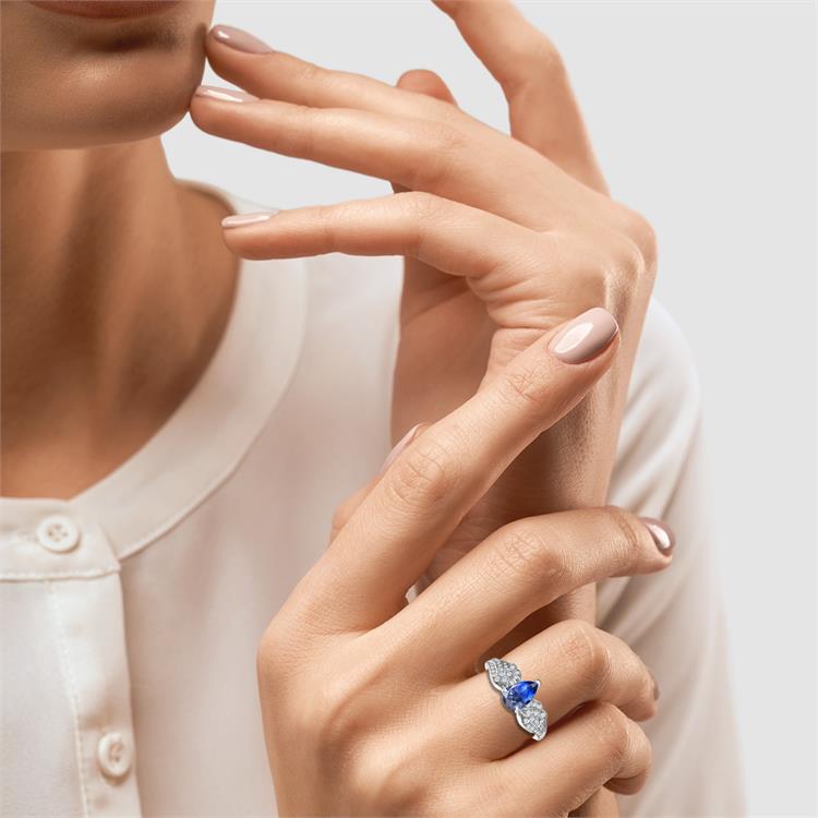 Tiara Pear Cut Sapphire and Brilliant Diamond Ring  1.28ct in Platinum Pear and Brilliant Cut, Claw and Grain Set_10