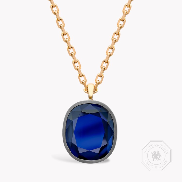 Masterpiece Legacy 14.00ct Sapphire Solitaire Pendant Cushion Antique Cut, Rubover Set_1