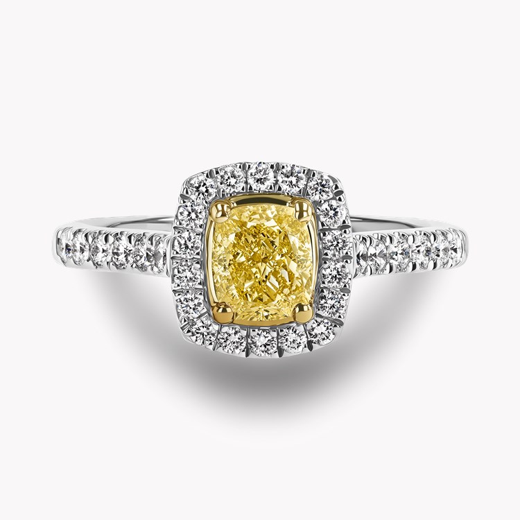 Celestial Cushion Cut 0.79ct Fancy Yellow Diamond Cluster Ring Cushion Cut, Claw Set_2