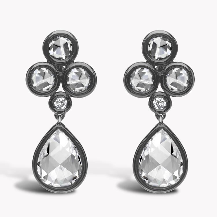 Pear Cut Diamond Earrings 2.73CT in White Gold Drop Earrings with Rose Cut Diamonds_1