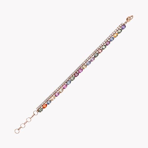 Rainbow Sapphire and Diamond Bracelet 7.20CT in 18CT Rose Gold Brilliant Cut, Spectacle Set_2