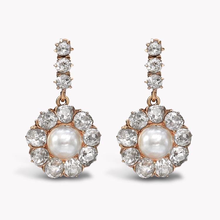 Victorian Natural Pearl Earrings 6MM in Rose Gold Natural Pearl Earrings, with Diamond Surrounds_1
