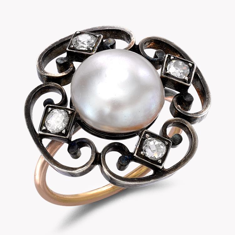 Belle Époque Natural Pearl Ring 3.95CT in Rose & White Gold Natural Pearl Cluster Ring, with Diamond Surround_1