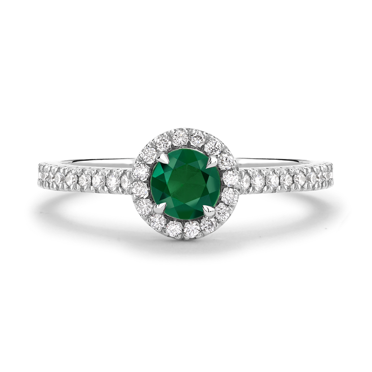 Round Brilliant Cut Emerald Ring 0.30CT in 18CT White Gold Cluster Ring with Diamond Shoulders_2