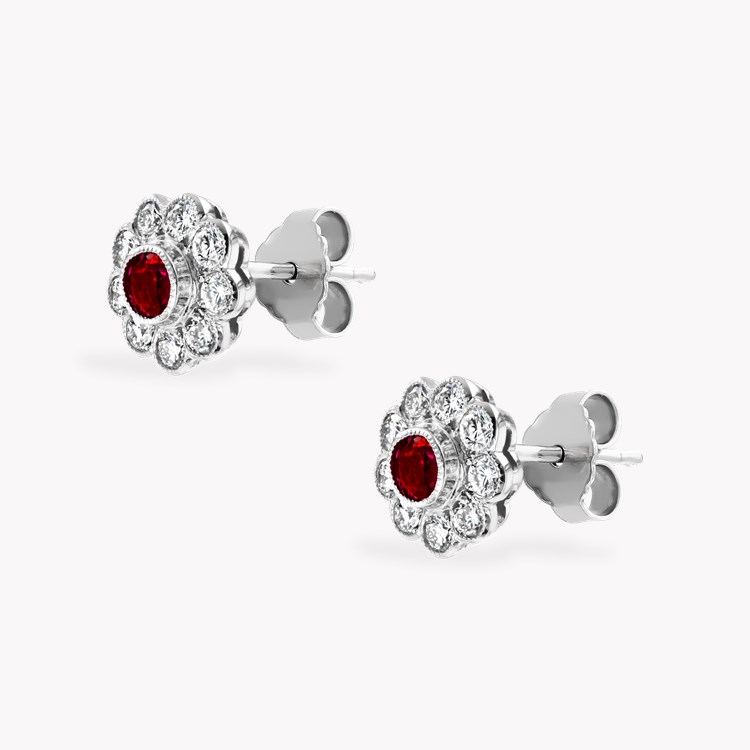 Contemporary Ruby and Diamond Earrings Brilliant Cut, Millegrain Set_2
