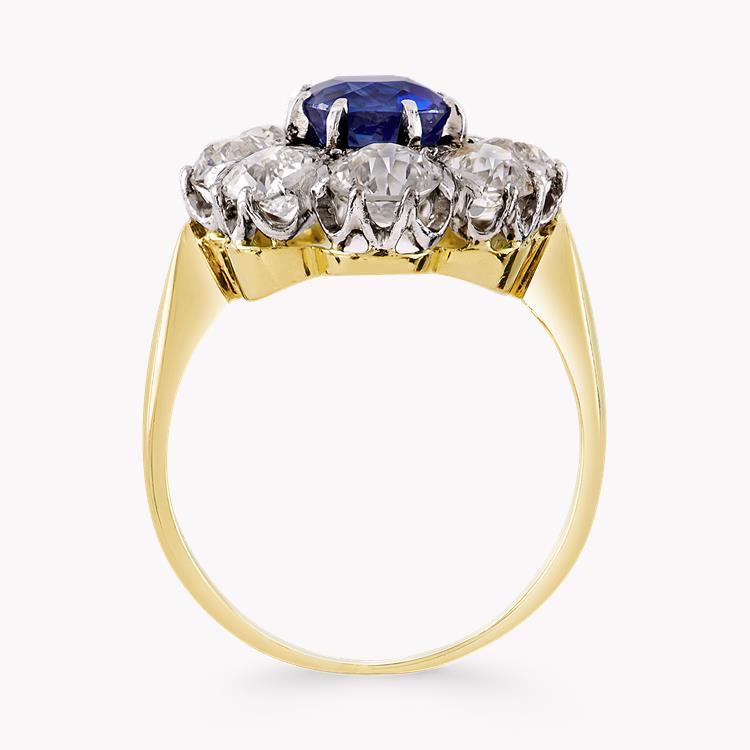 Victorian Kashmir Sapphire Ring 2.19CT in Yellow Gold Cluster Ring, with Old Cut Diamond Surround_3