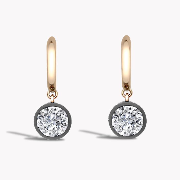 Diamond Drop Hoop Earrings 1.23CT in Rose Gold & Silver Brilliant Cut Diamonds, with Rose Gold Hoops_2