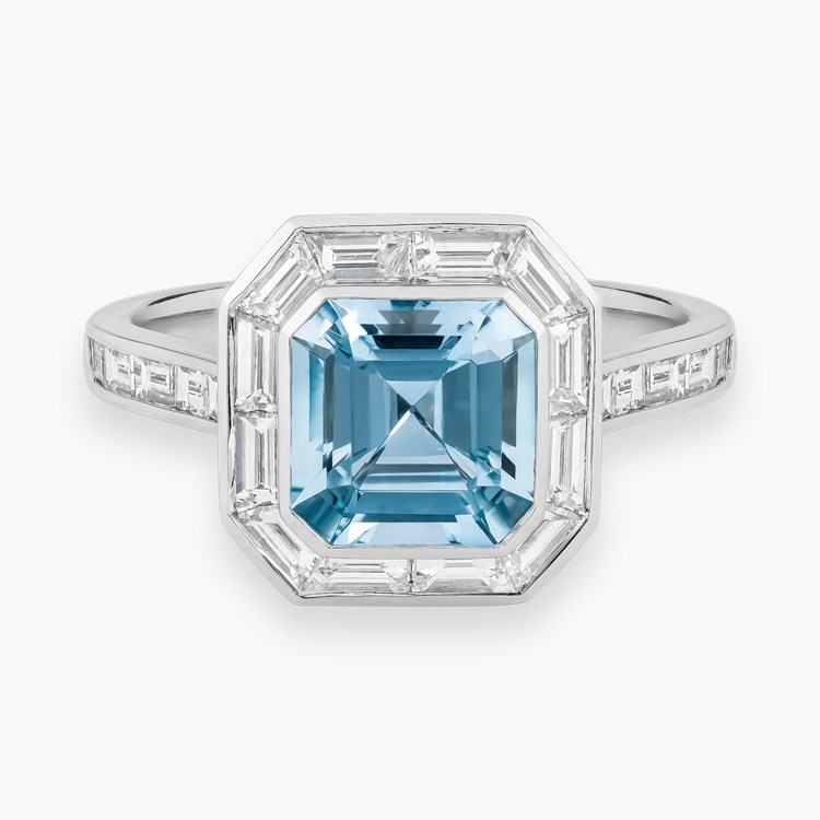 Asscher Cut 1.90ct Aquamarine and Diamond Ring Asscher & Baguette Cut, Rubover Set_2