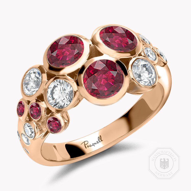 Bubbles Ruby and Diamond Dress Ring Brilliant Cut, Rubover Set_1