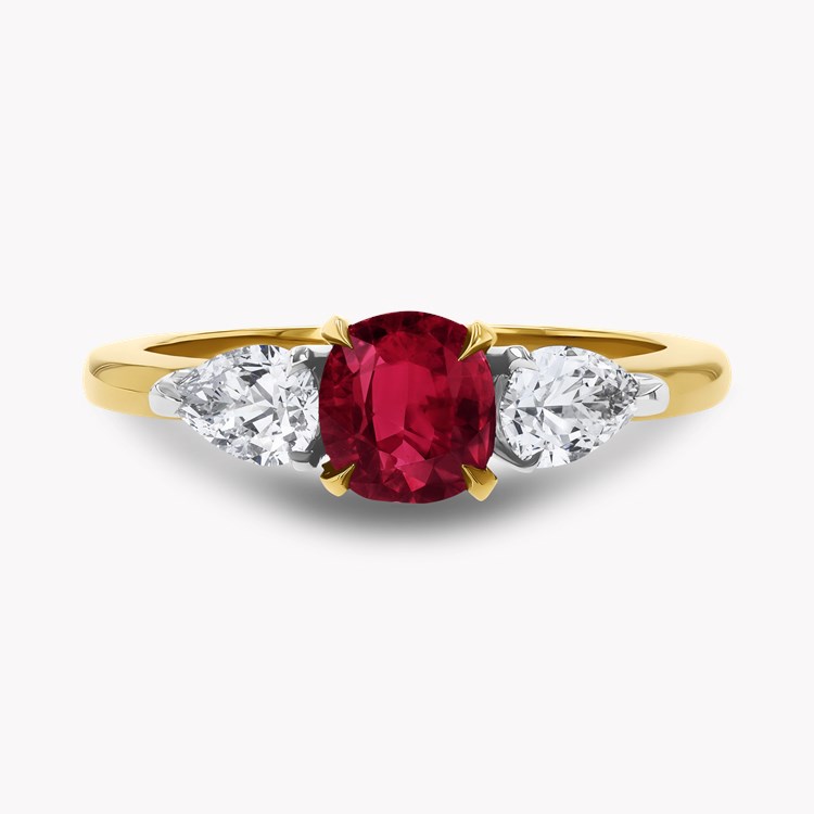 1.03ct Ruby and Diamond Three Stone Ring Cushion & Pear Cut, Claw Set_2