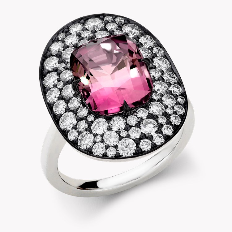Snowstorm Pink Tourmaline & Diamond Ring  4.72ct in Platinum Cushion & Brilliant Cut, Claw Set_1