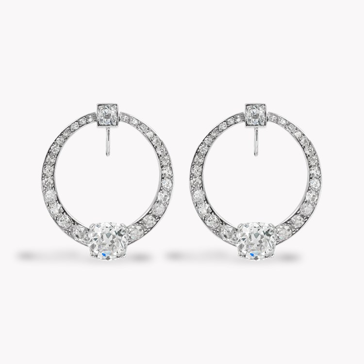 Art Deco Cartier Antique Cushion Cut Diamond Graduated Circular Earrings Antique Cushion Cut, Claw Set_1